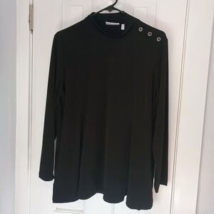 Susan Graver Women's Blouse Sz Large Black Buttons Long Sleeve